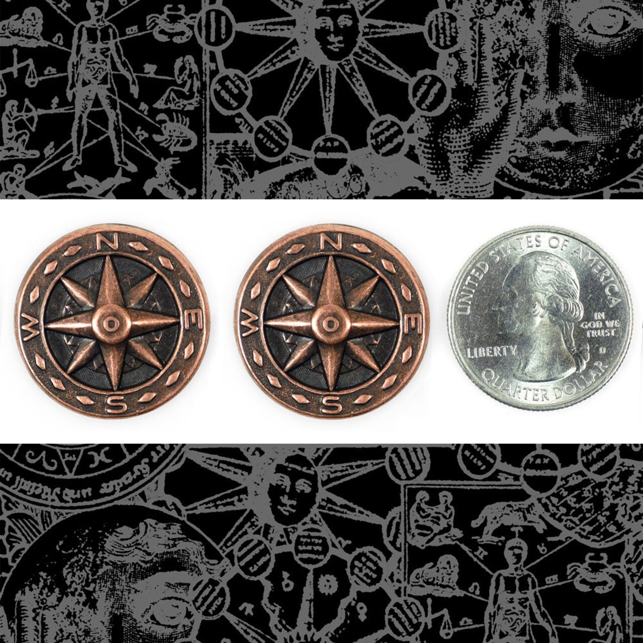 Antiqued Copper Plated Brass Faux Compass Charms - Set of Two - C-C35